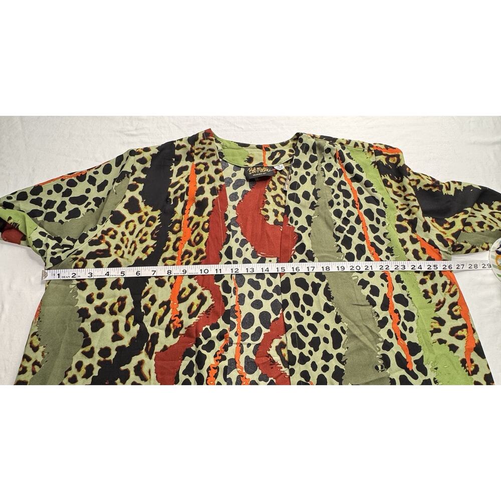 Bob Mackie XL Kimono Open Green Multi Animal Print 3/4 Sleeves 100% Polyester - Picture 7 of 9